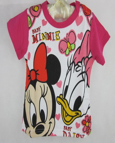 girl tees pink white color with Mickey Donald design